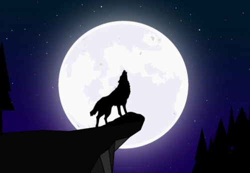 Pleine lune avec un loup qui hurle