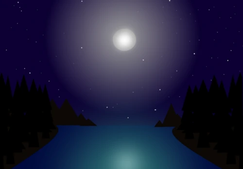 Pleine lune avec lac et forêt